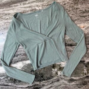 PacSun Sage Ribbed Wrap Crop Top